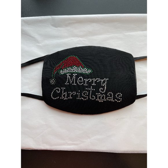 Christmas Face Mask Bling Merry Christmas With Santa Hat Rhinestone - Picture 2 of 9